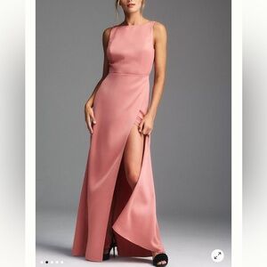 BHLDN Alice High-Neck Satin Maxi Dress in Petal Pink